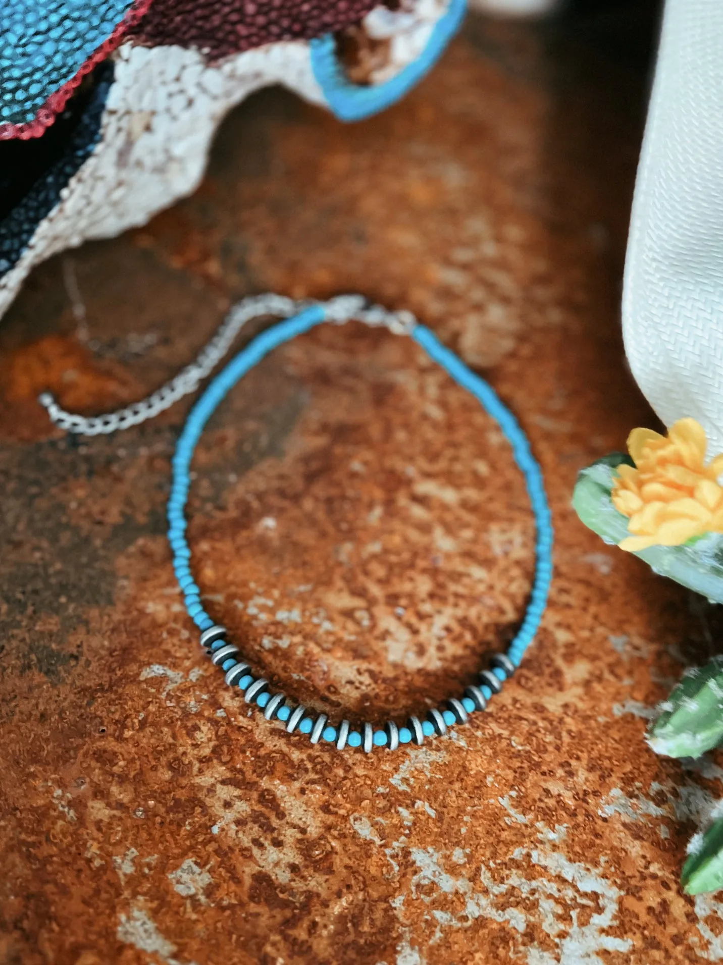 4mm Synthetic Turquoise & Navajo Pearl Necklace