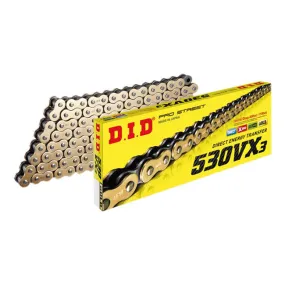 530VX3 x 116ZB X'Ring Gold solid bush DID chain w/rivet (530VX3116G)