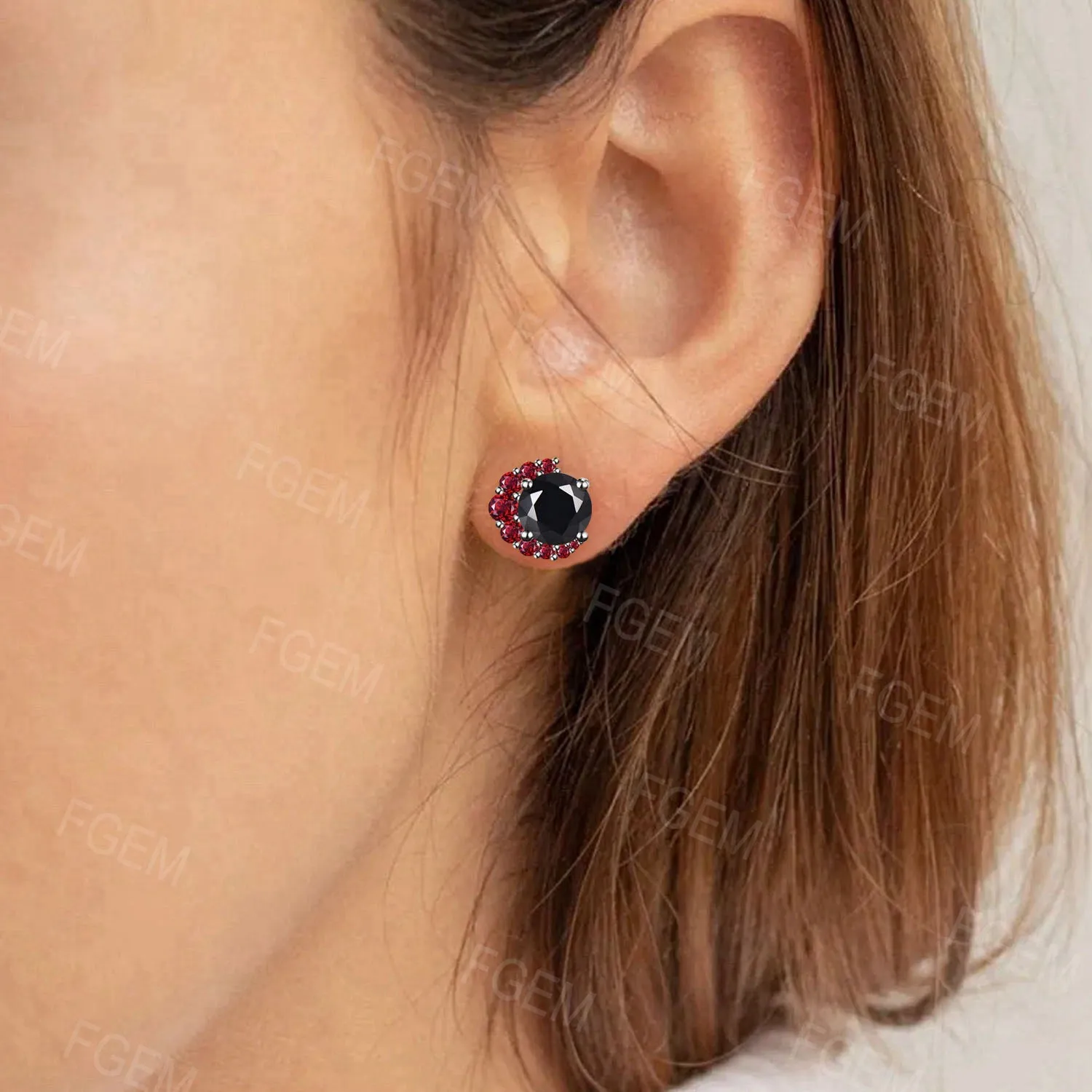 5mm Round Cut Natural Black Onyx Stud Earrings Unique Cluster Ruby Earrings Black Gemstone Wedding Earring Flower Earrings Proposal Gifts
