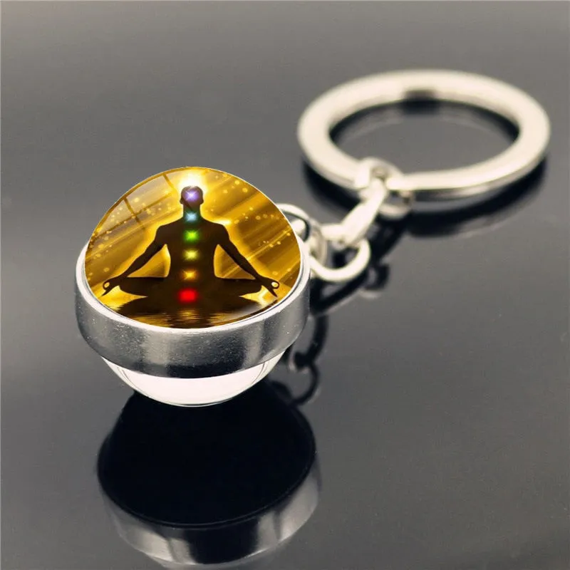 7 Chakra Yoga Meditation Glass Ball Key Chain Chakra Reiki Healing Silver Color Keychain