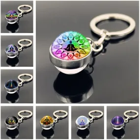 7 Chakra Yoga Meditation Glass Ball Key Chain Chakra Reiki Healing Silver Color Keychain