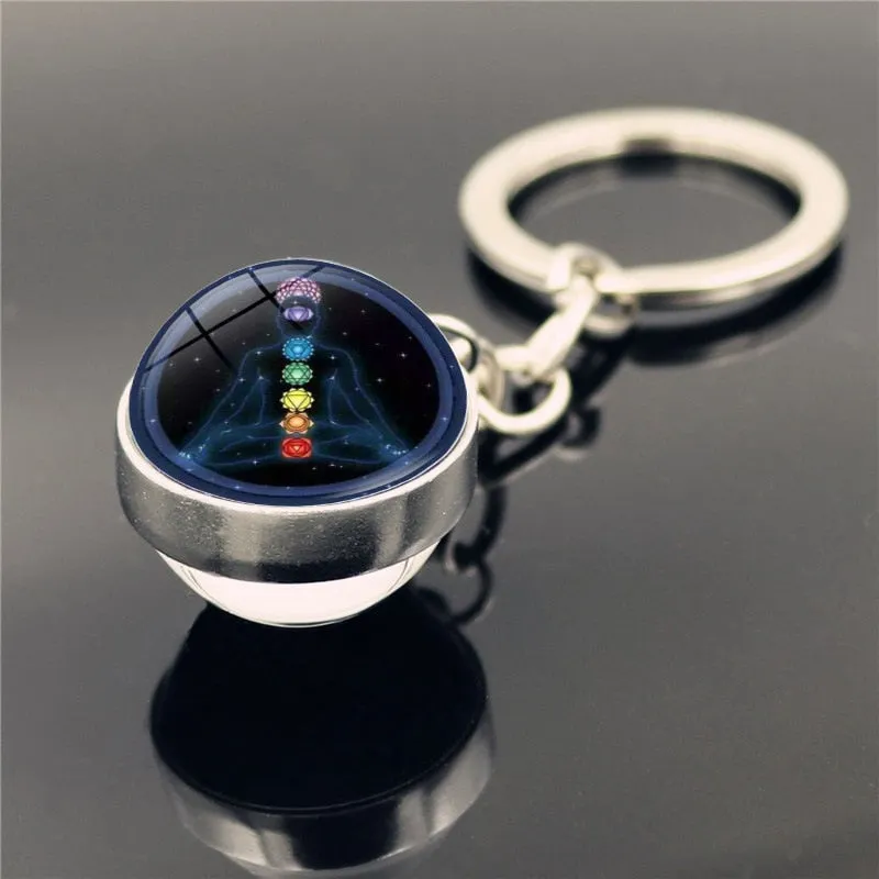 7 Chakra Yoga Meditation Glass Ball Key Chain Chakra Reiki Healing Silver Color Keychain
