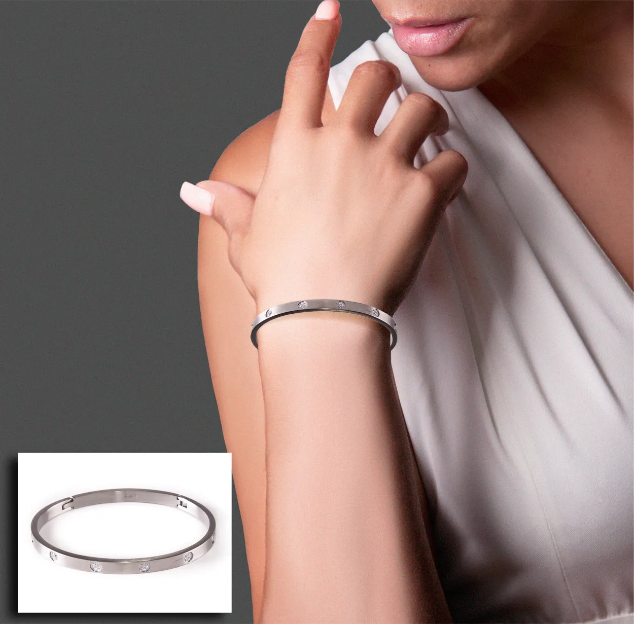 8 Stone Thin Bangle Bracelet
