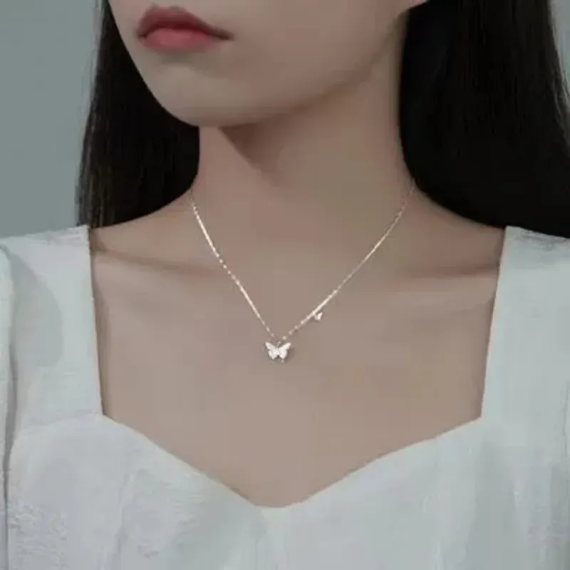 925 Sterling Silver Butterfly Necklace for Women Summer Versatile Luxury Necklace New Fashion Jewelry Crystal Pendant Necklace