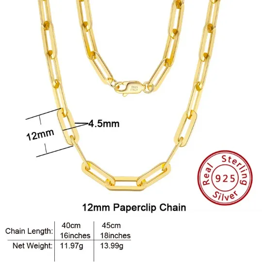 925 Sterling Silver Paperclip Link Chain Necklace