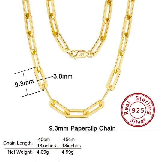 925 Sterling Silver Paperclip Link Chain Necklace