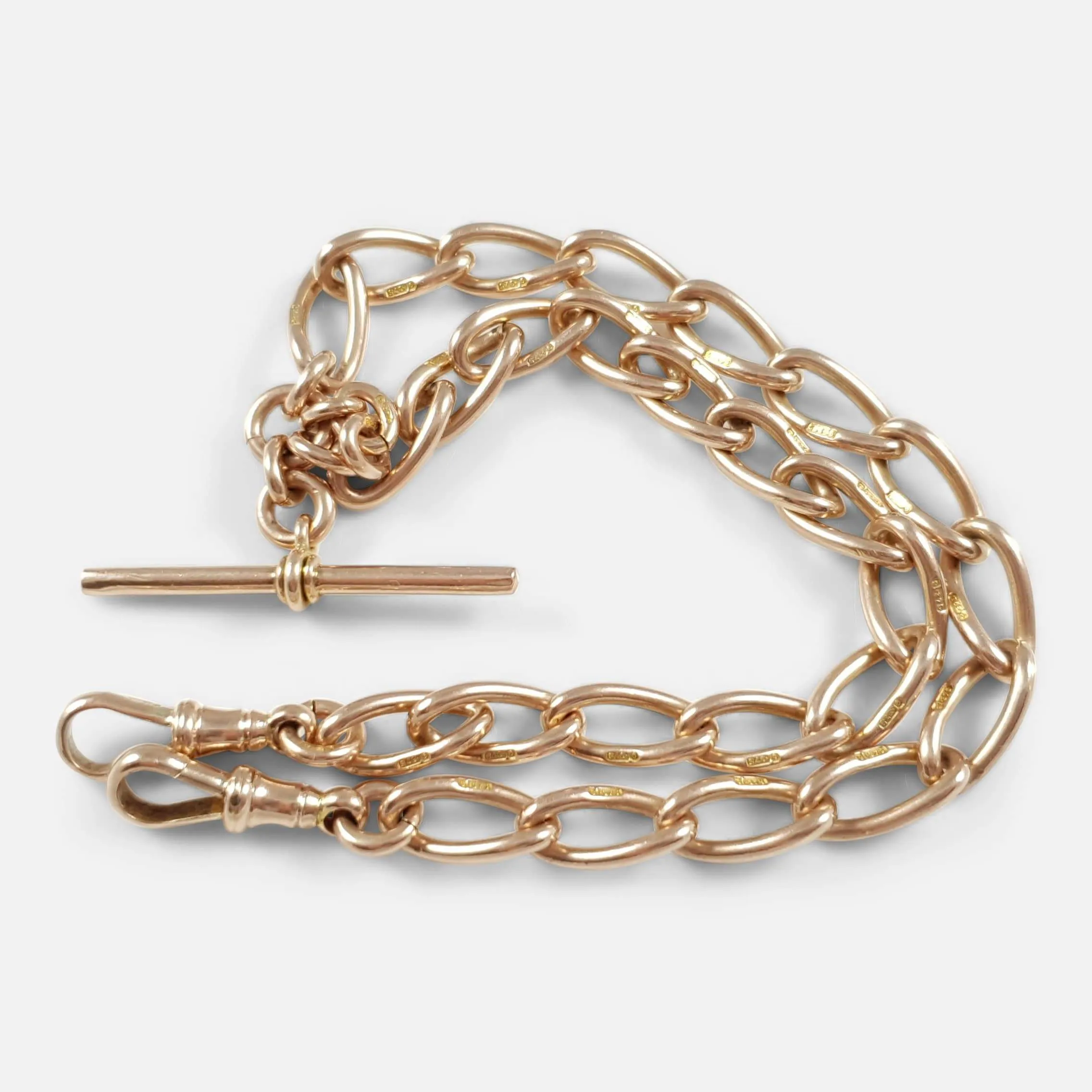 9ct Rose Gold Double Albert Watch Chain 45.5 Grams