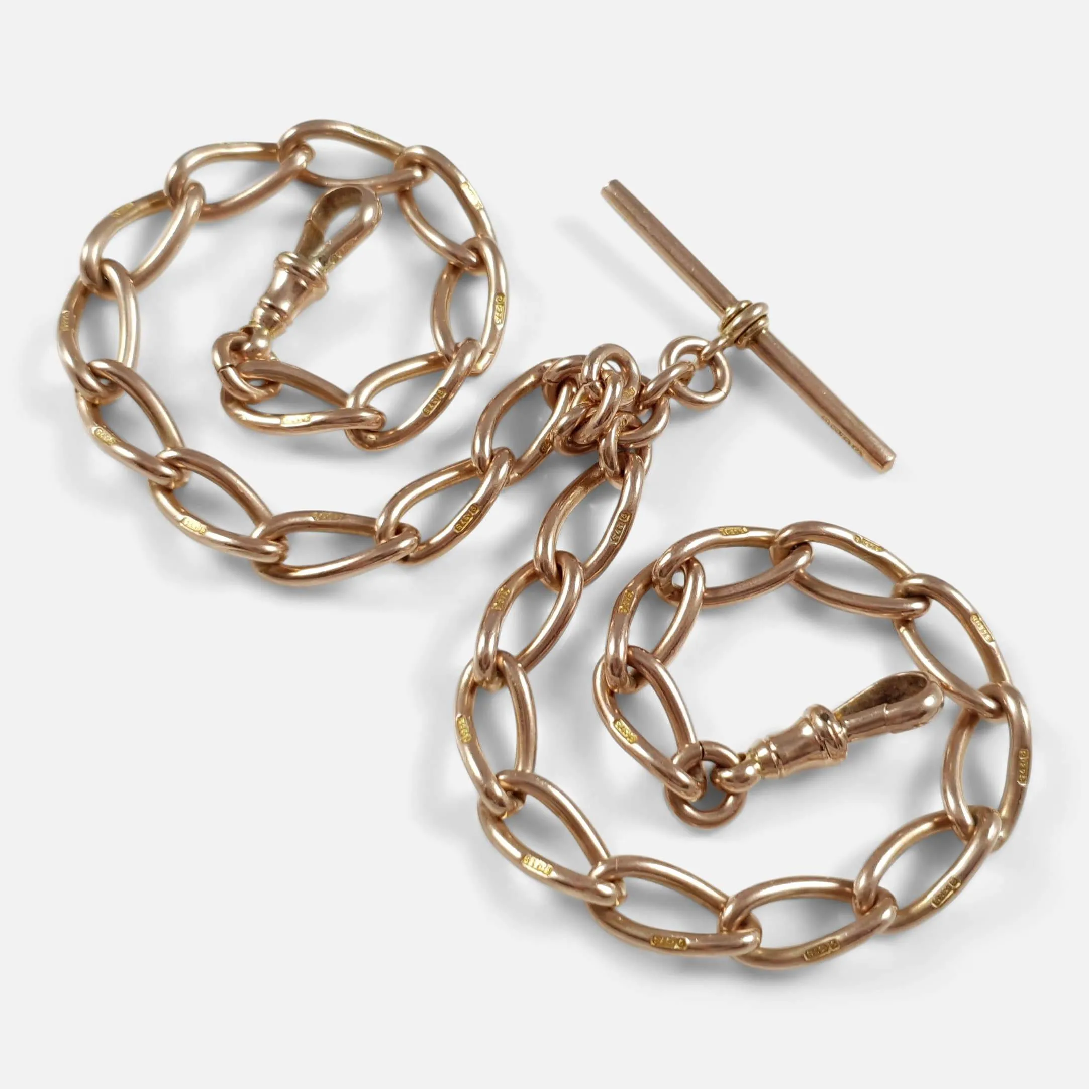 9ct Rose Gold Double Albert Watch Chain 45.5 Grams