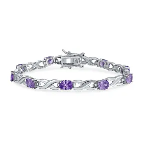 9CT Simulated Gemstone Opal Sapphire Amethyst Infinity Tennis Bracelet Silver