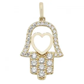 9ct Yellow Gold Hamsa Zirconia Pendant PN1001