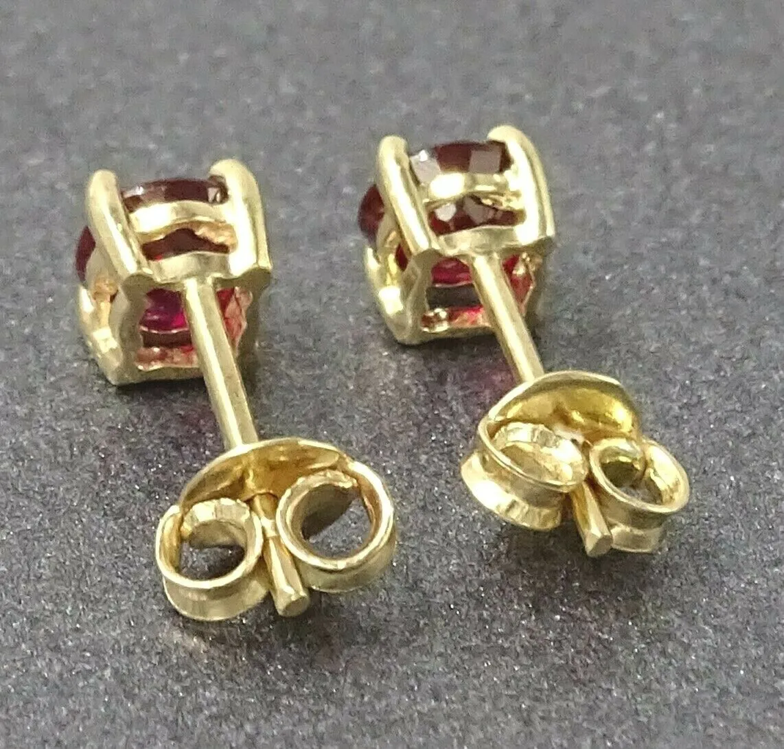 9ct Yellow Gold Ruby Claw Set Stud Earrings