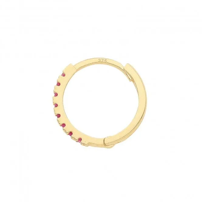 9ct Yellow Gold Ruby Red Zirconia Single Cartilage Huggies 11Mm ES1997R