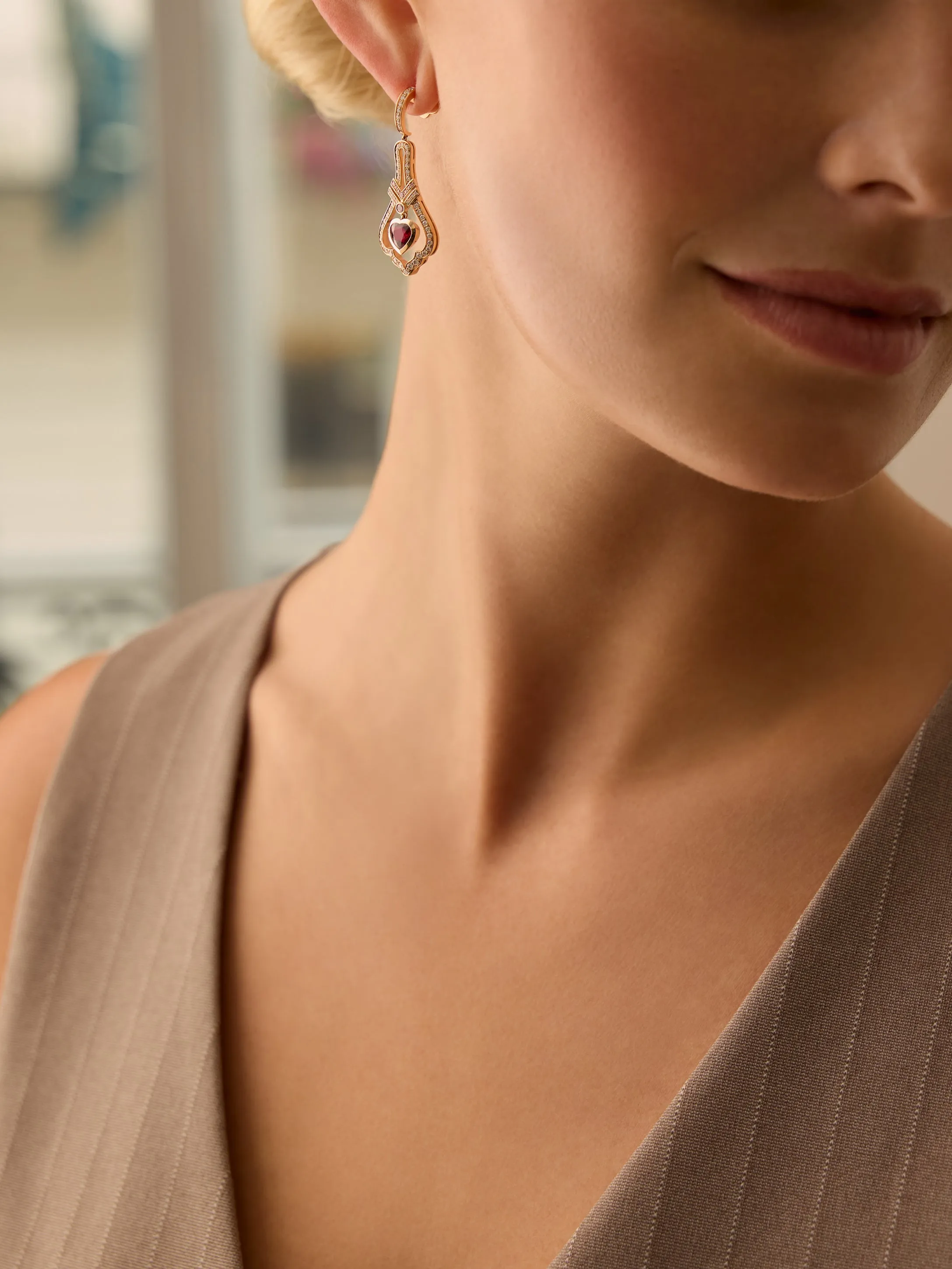 A Family Journey Venice Heart Ruby Rose Gold Earrings