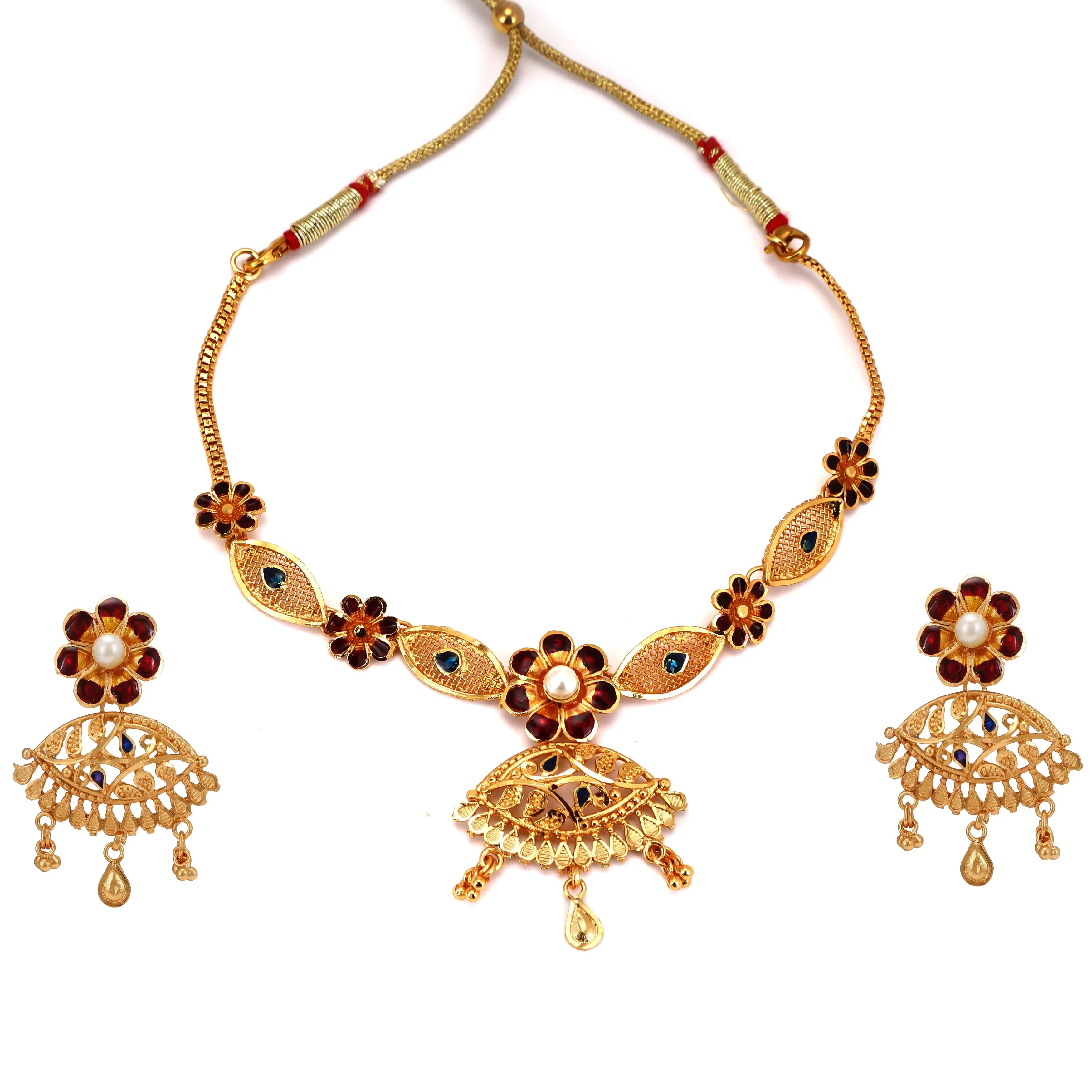 Aankhi - Minakari Flower Motif Necklace Set