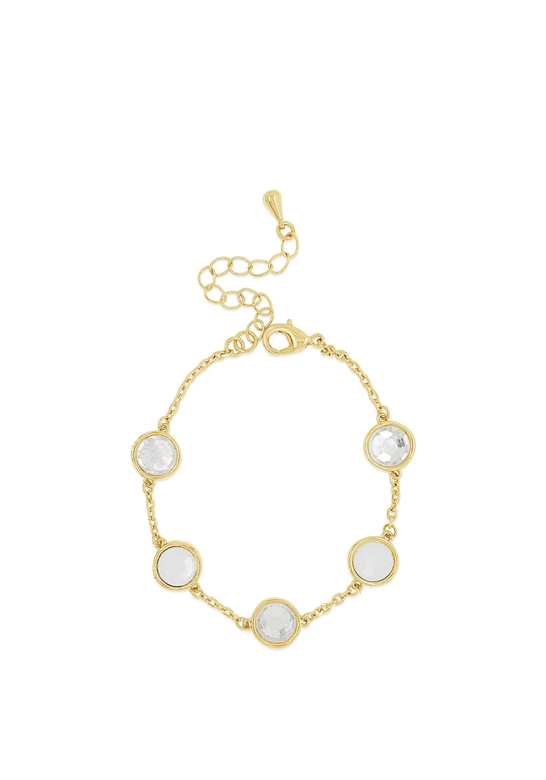 Absolute White Opal & Crystal Bead Bracelet, Gold