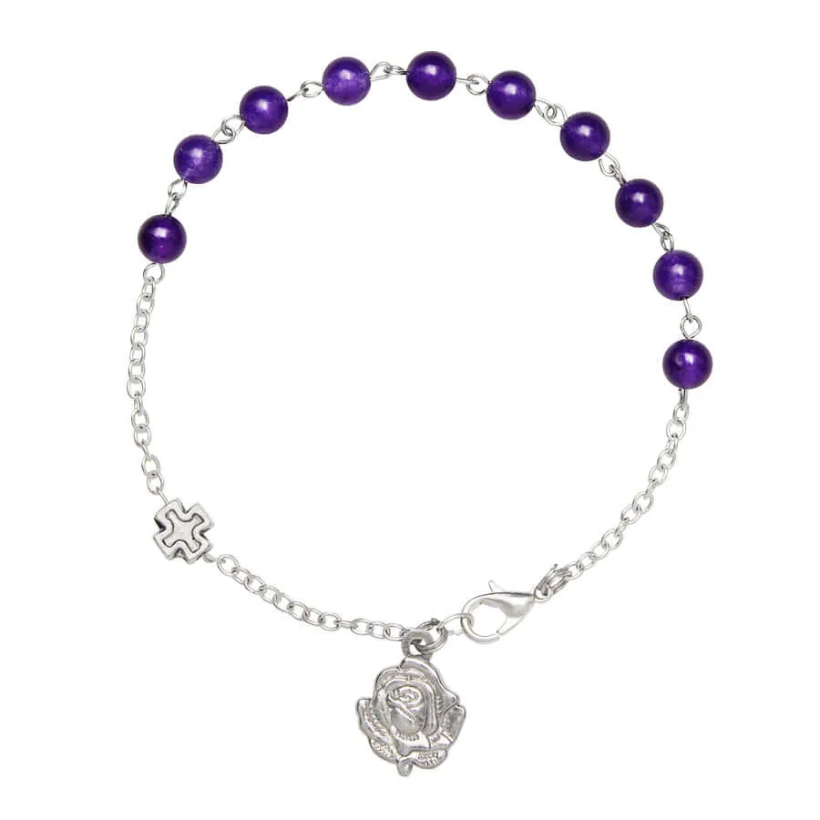 AMETHYST BEADS ROSARY BRACELET - METAL