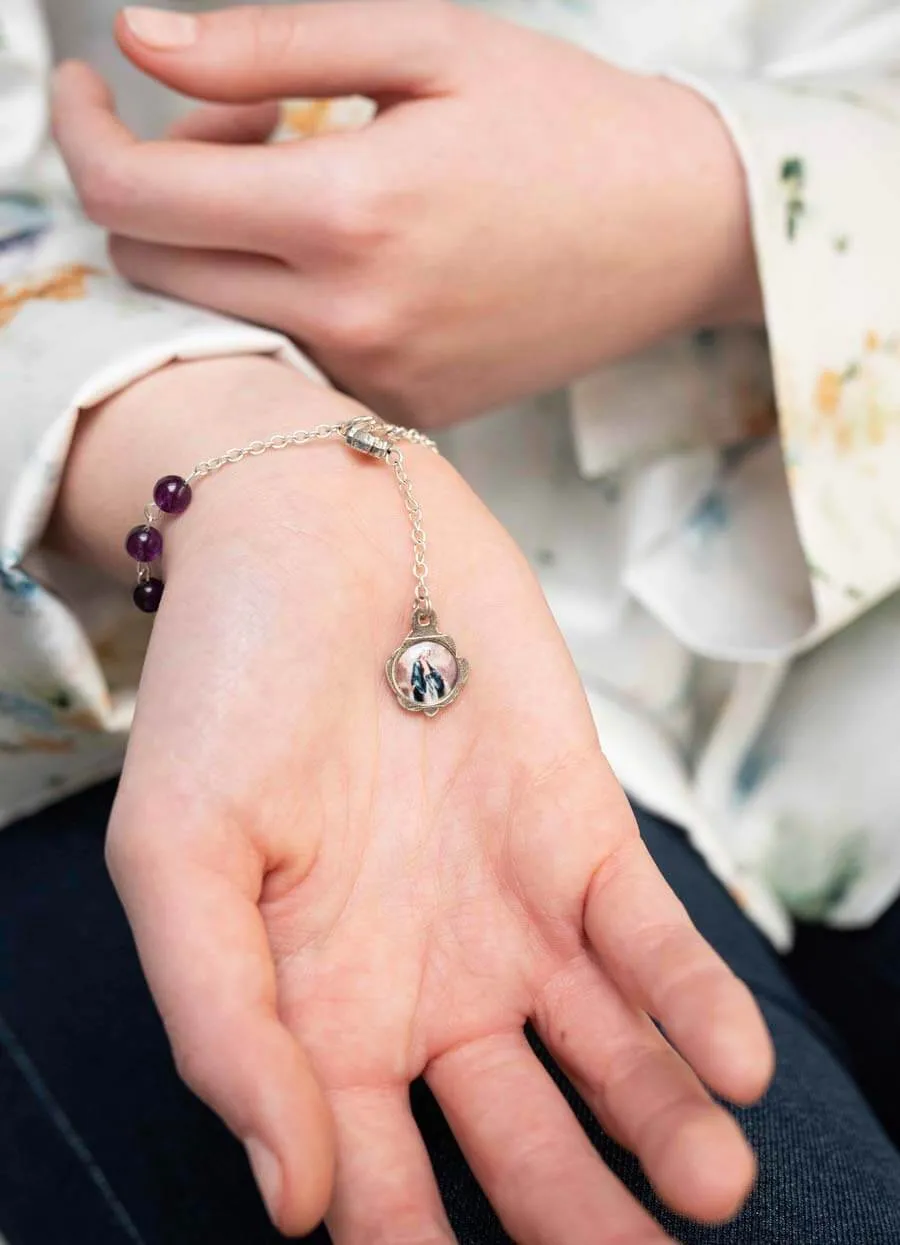 AMETHYST BEADS ROSARY BRACELET - METAL