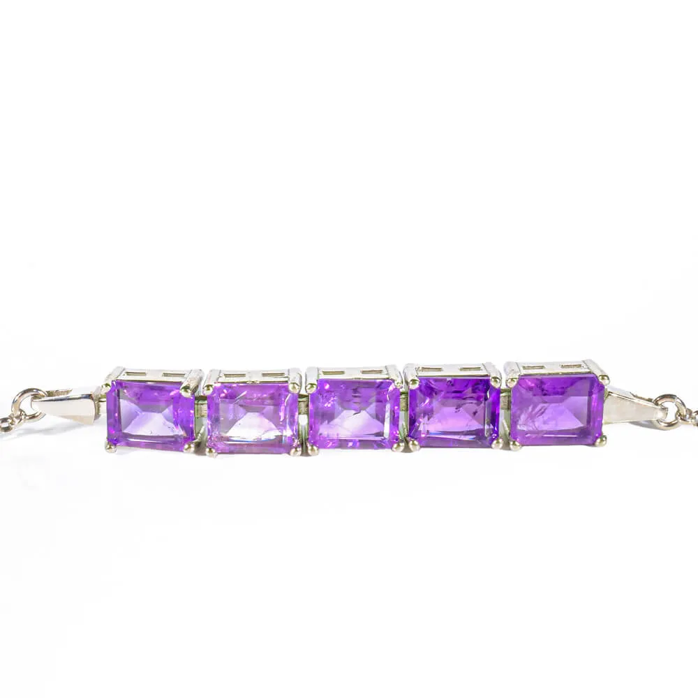 Amethyst Gemstone Silver Bracelet SCB-019