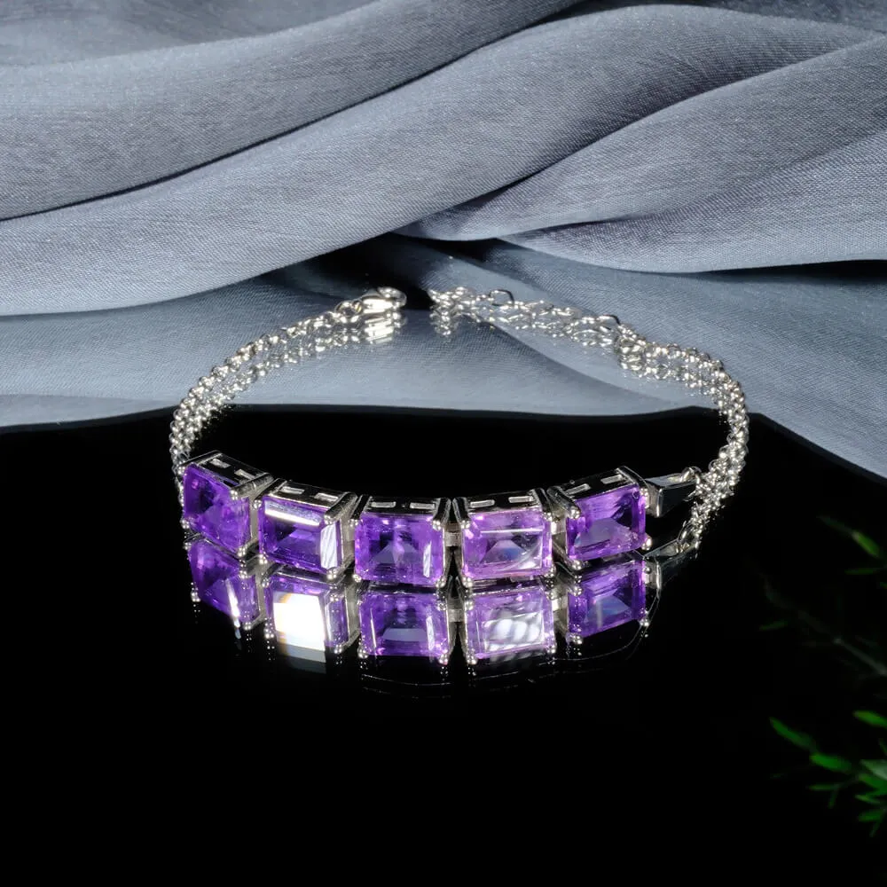 Amethyst Gemstone Silver Bracelet SCB-019
