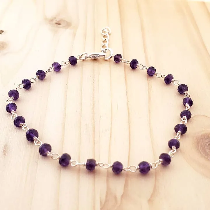 Amethyst Gemstone Sterling Silver Layering Bracelet