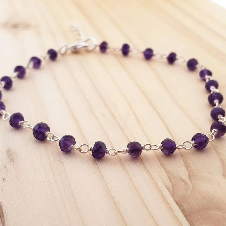 Amethyst Gemstone Sterling Silver Layering Bracelet