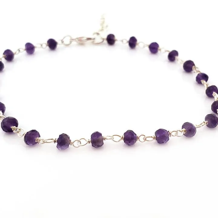 Amethyst Gemstone Sterling Silver Layering Bracelet