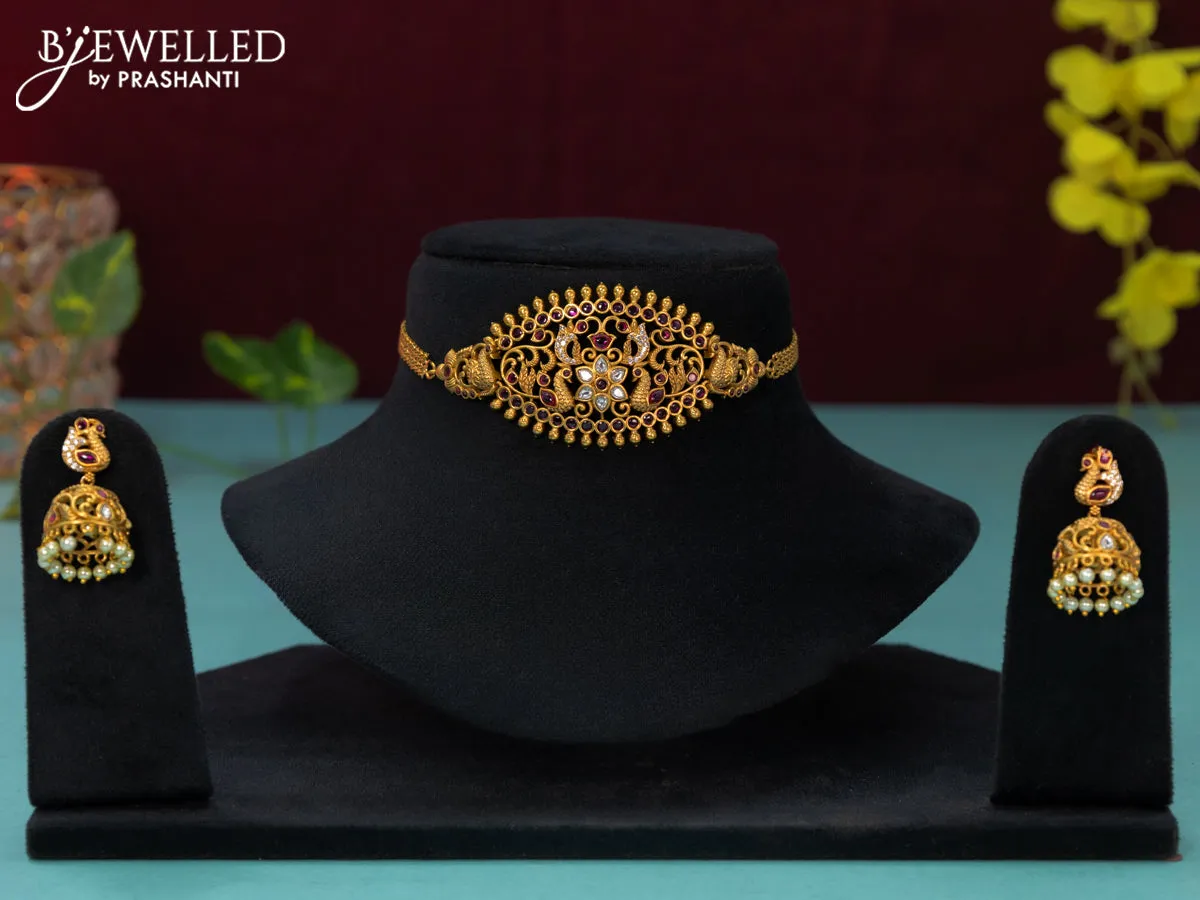 Antique choker peacock design with ruby and cz stones
