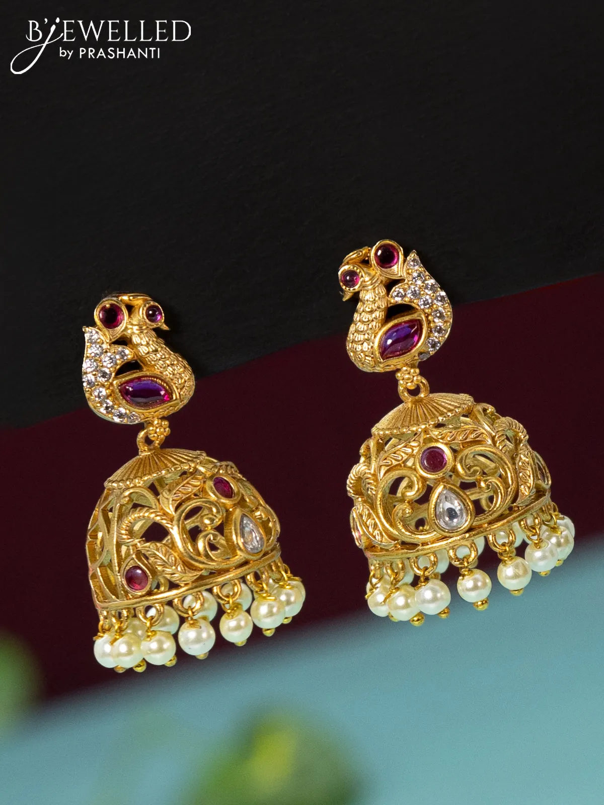 Antique choker peacock design with ruby and cz stones