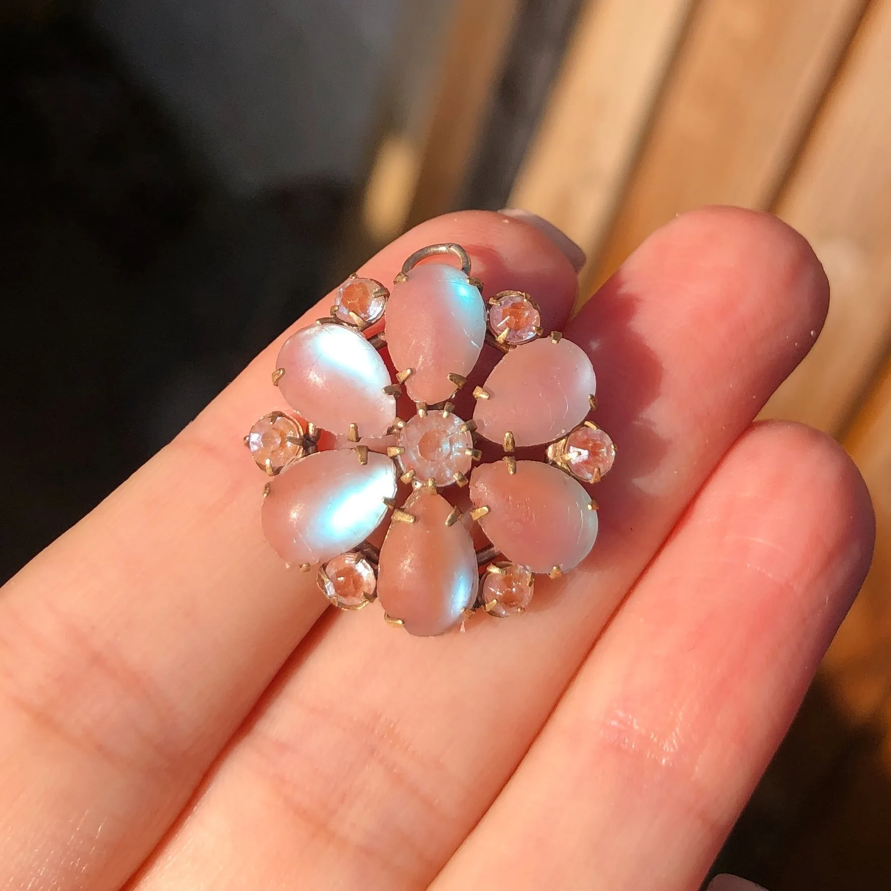 Antique Converted Saphiret Glass Flower Pendant