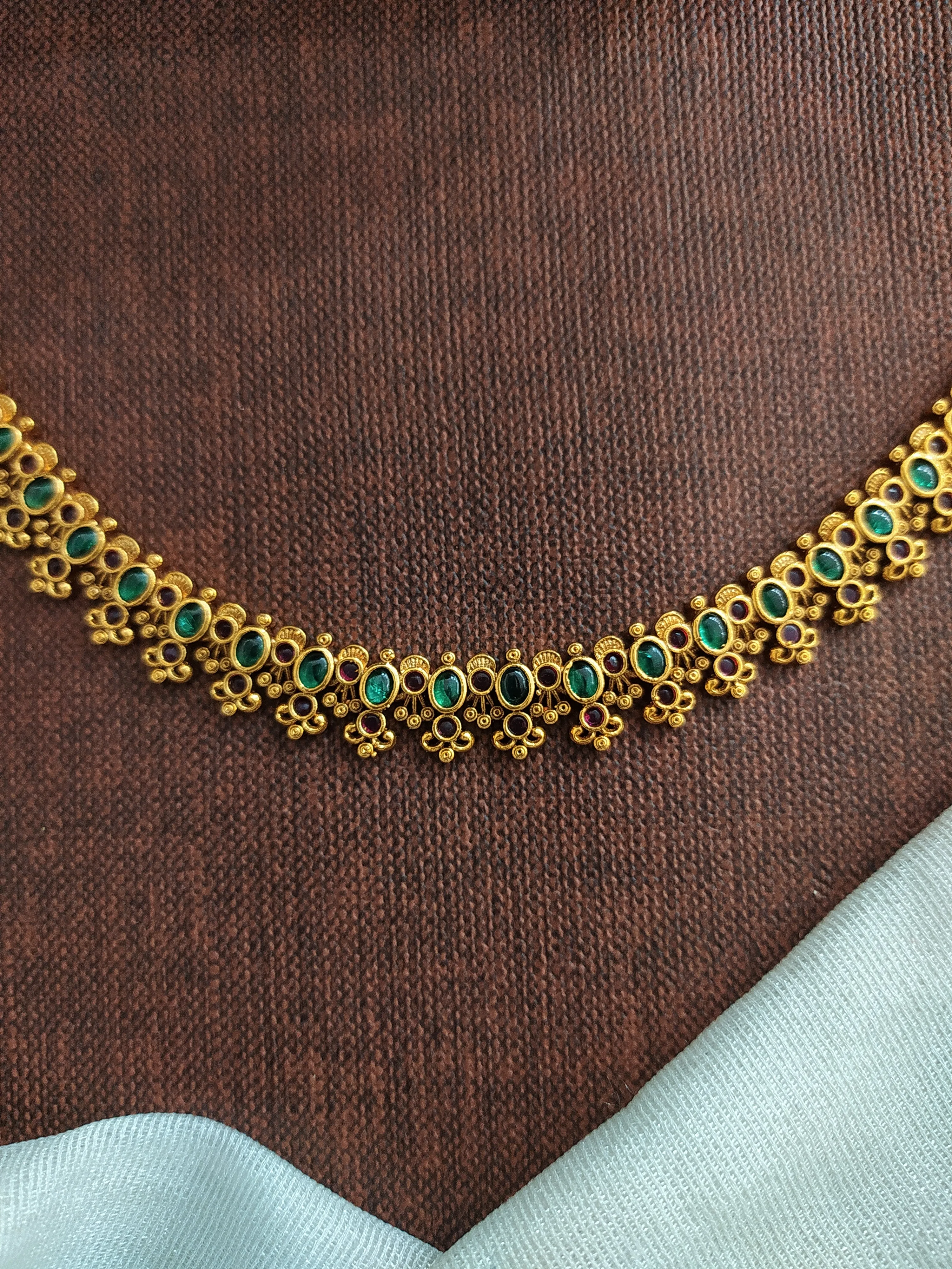 Antique Floral Design Necklace with Jhumki - Green & Red, Red & White Combinations