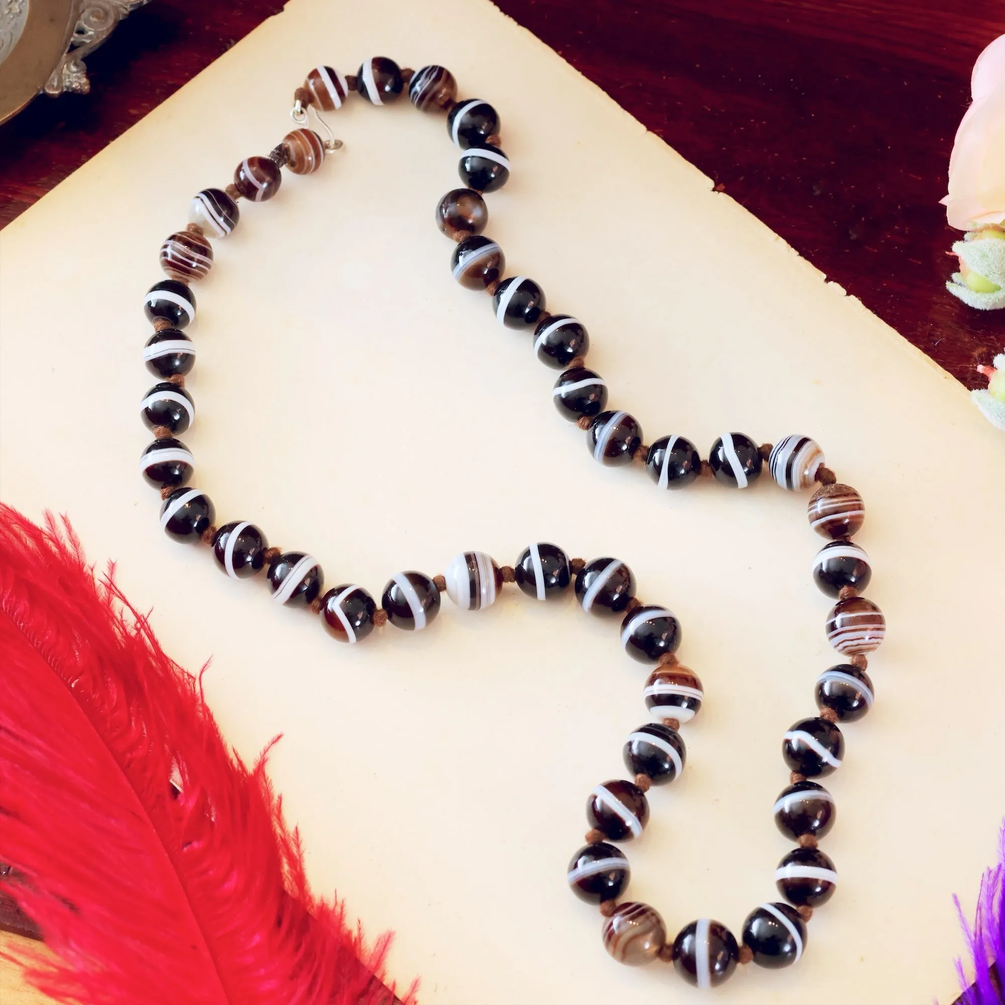 Antique Mid Victorian Banded Agate Beads