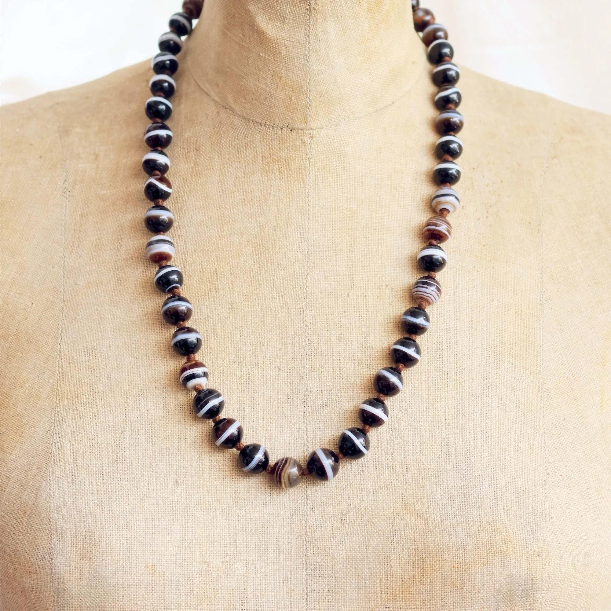 Antique Mid Victorian Banded Agate Beads