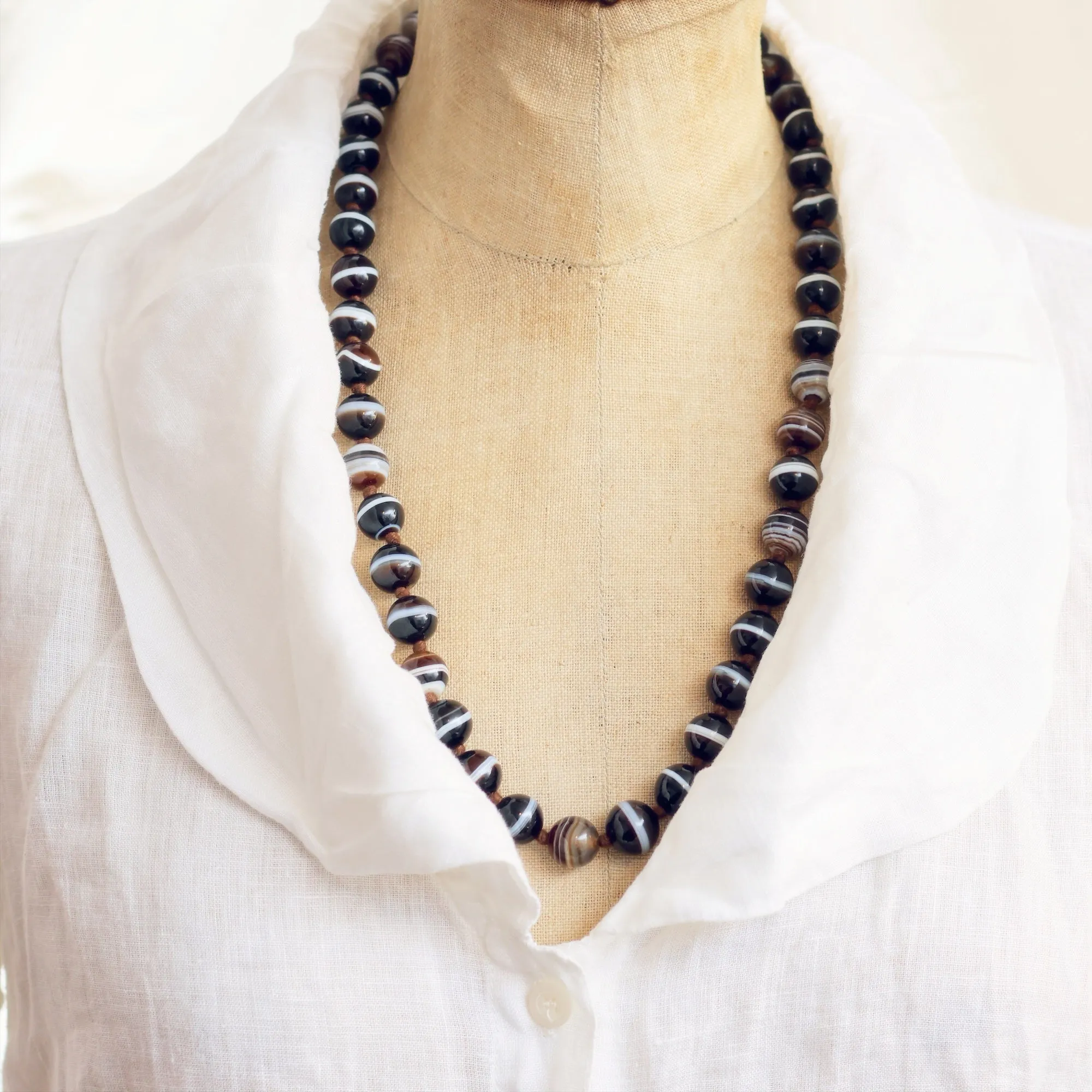 Antique Mid Victorian Banded Agate Beads