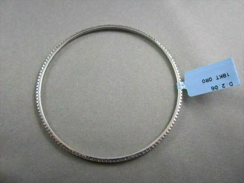 ANTIQUE NARROW 2.06CT DIAMOND 18KT WHITE GOLD 2MM WIDE BANGLE SIMPLY BEAUTIFUL!