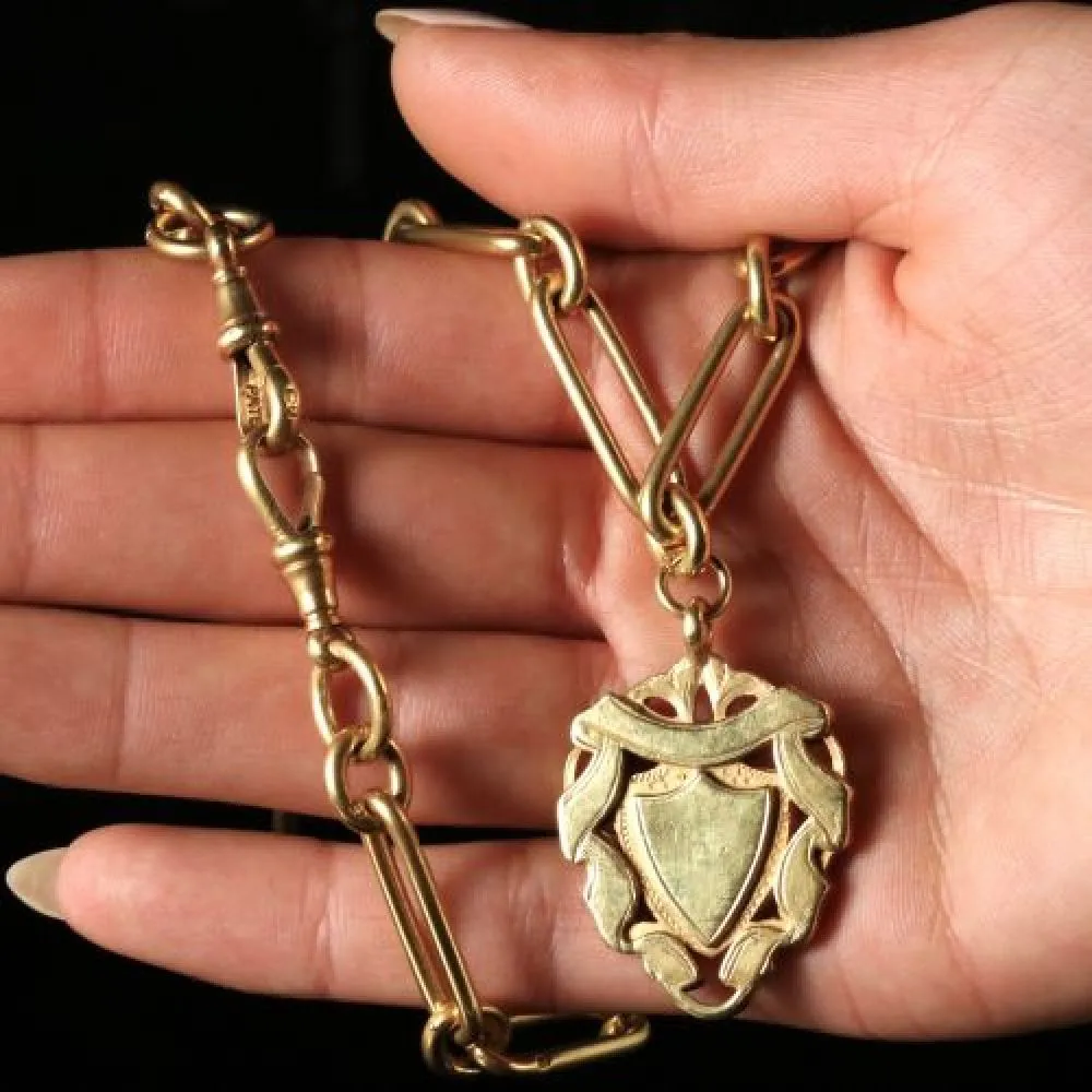 Antique Victorian Gold Silver Albert With Medallion Circa 1880