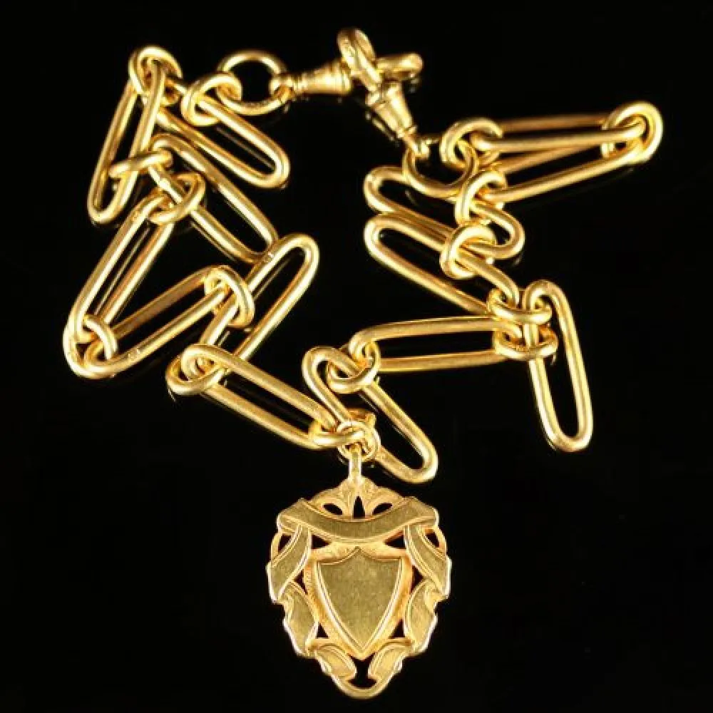 Antique Victorian Gold Silver Albert With Medallion Circa 1880