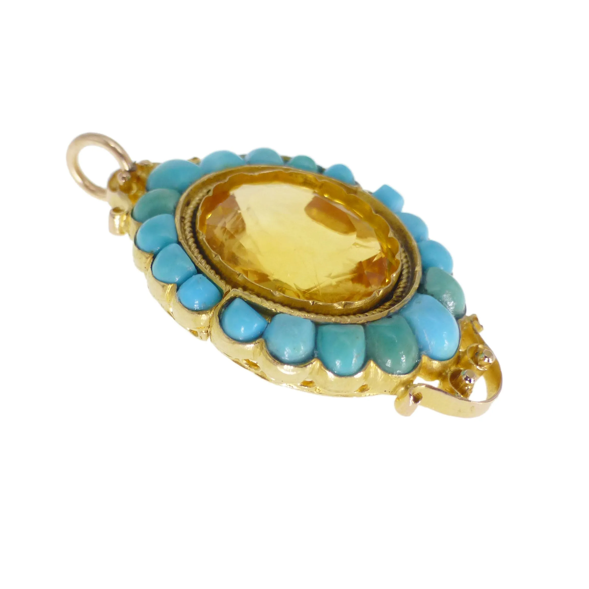 Antique Victorian Gold Turquoise Citrine Pendant