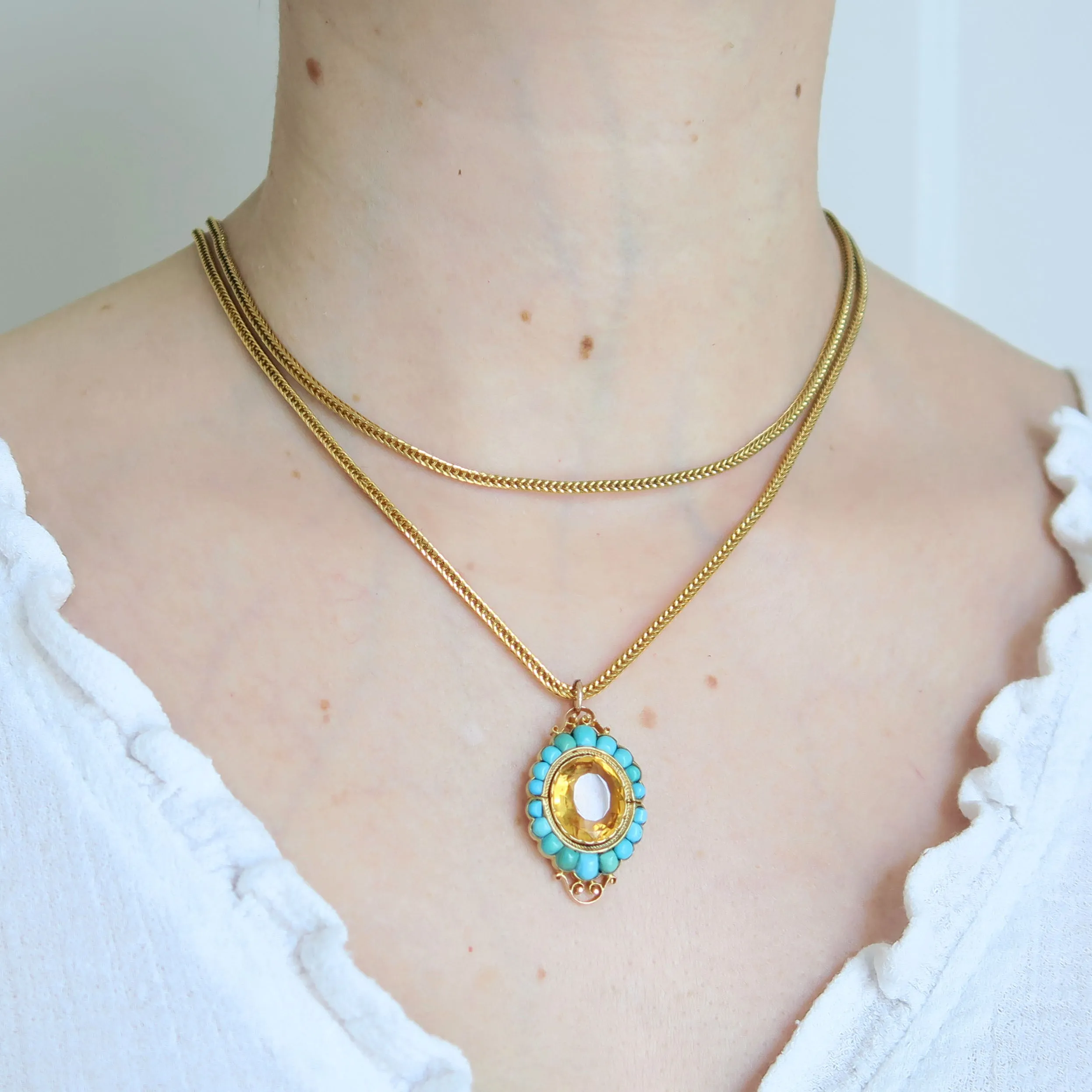 Antique Victorian Gold Turquoise Citrine Pendant