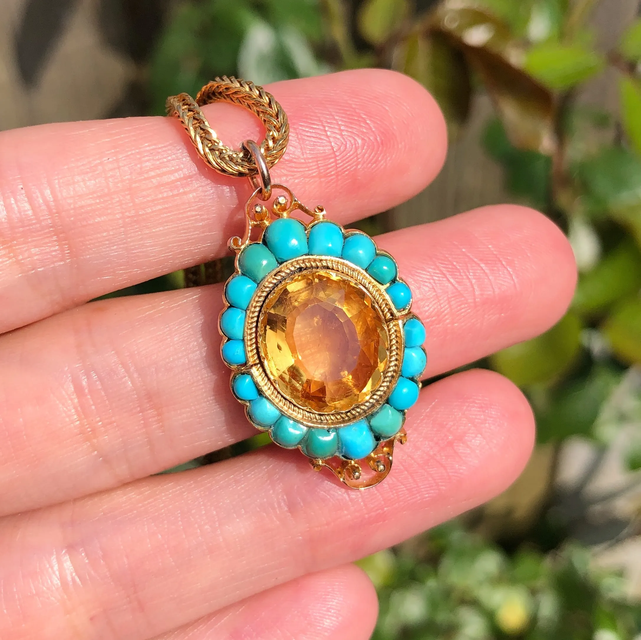Antique Victorian Gold Turquoise Citrine Pendant