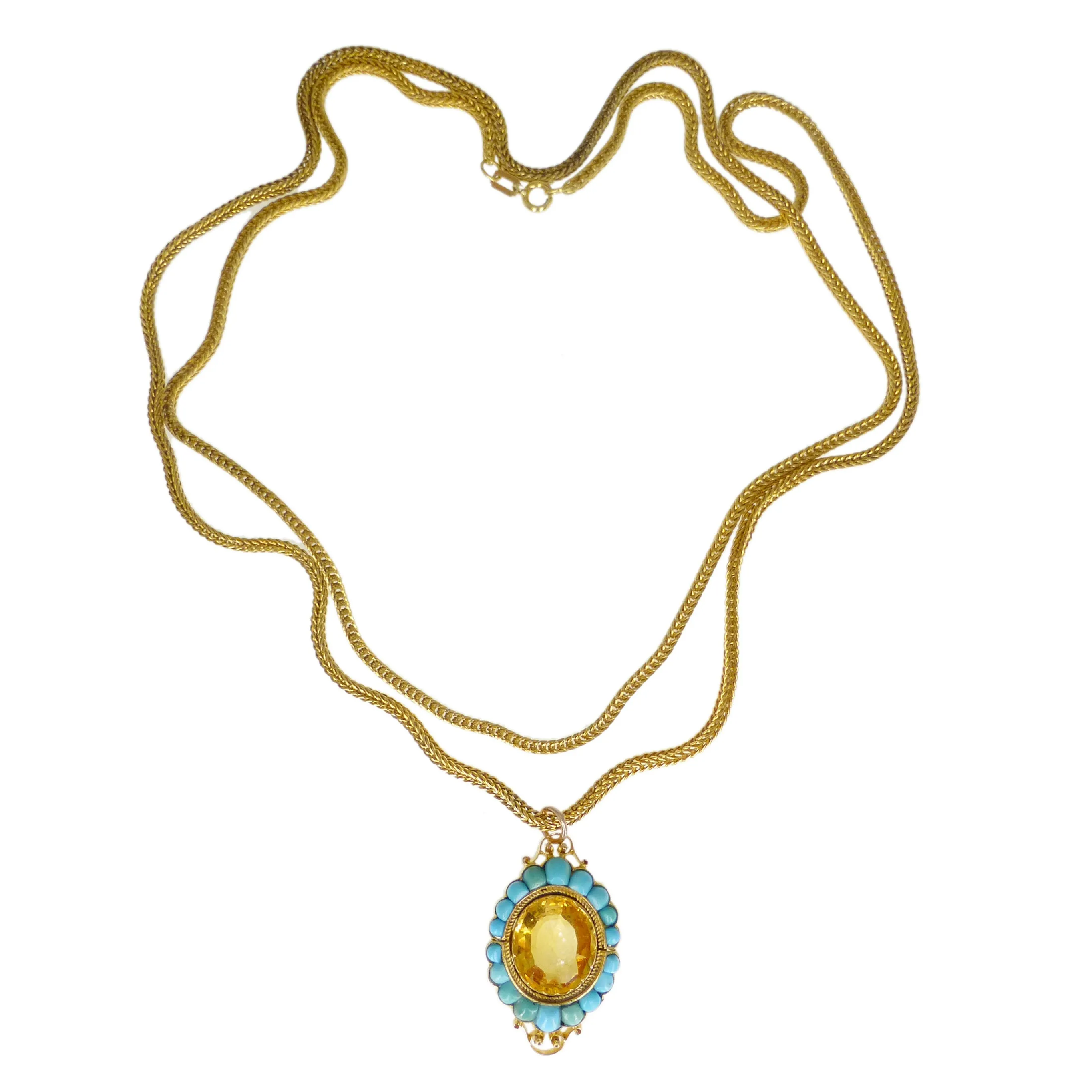 Antique Victorian Gold Turquoise Citrine Pendant