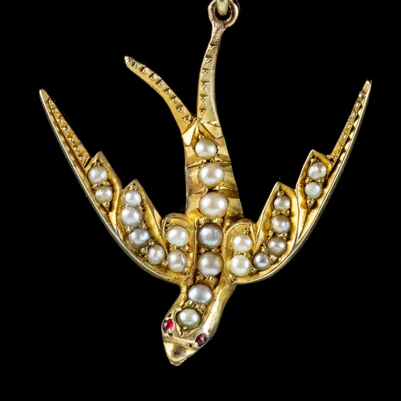 Antique Victorian Swallow Earrings Pearl Ruby 9Ct Gold Circa 1900