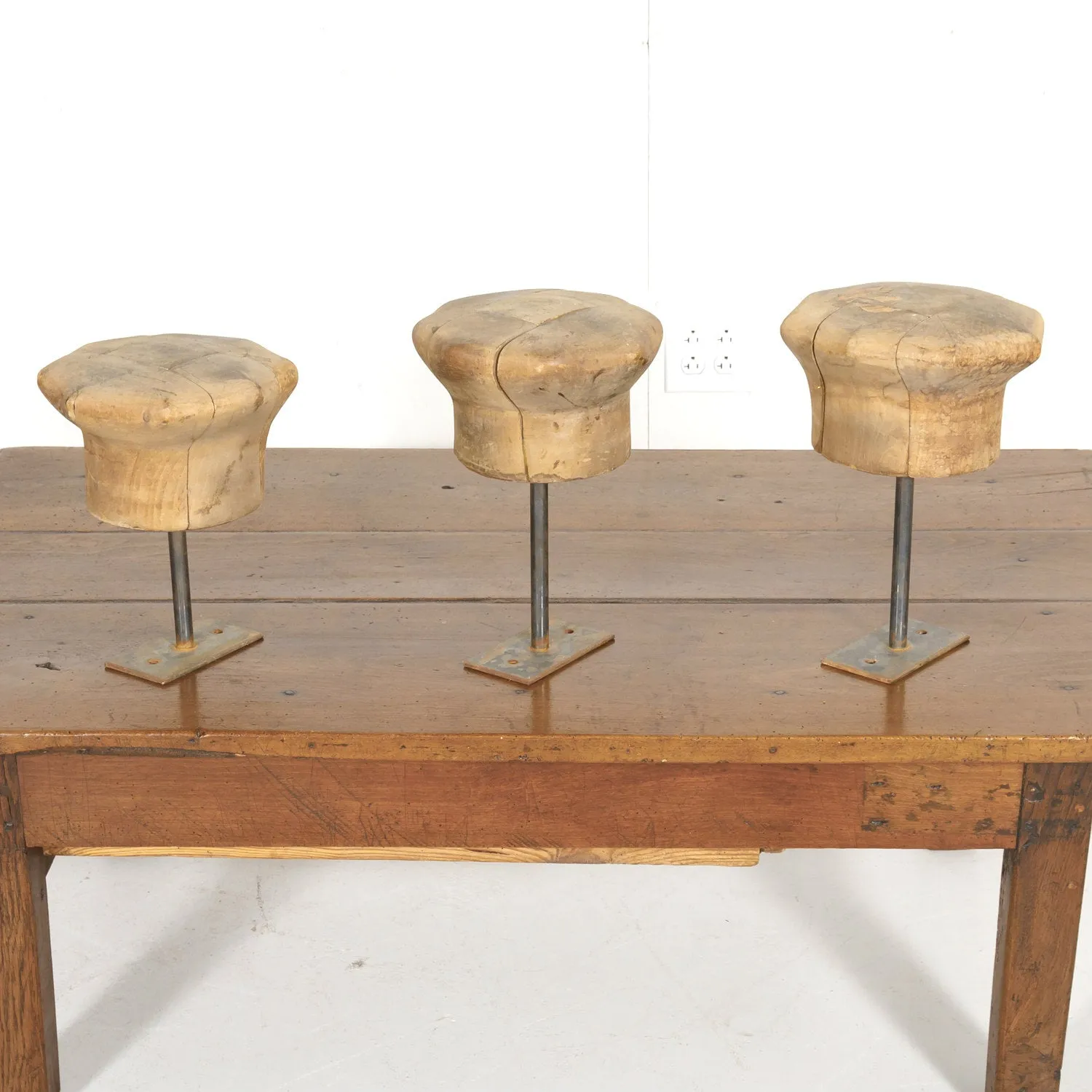 Antique Wooden French Hat Molds or Blocks, Set of 3