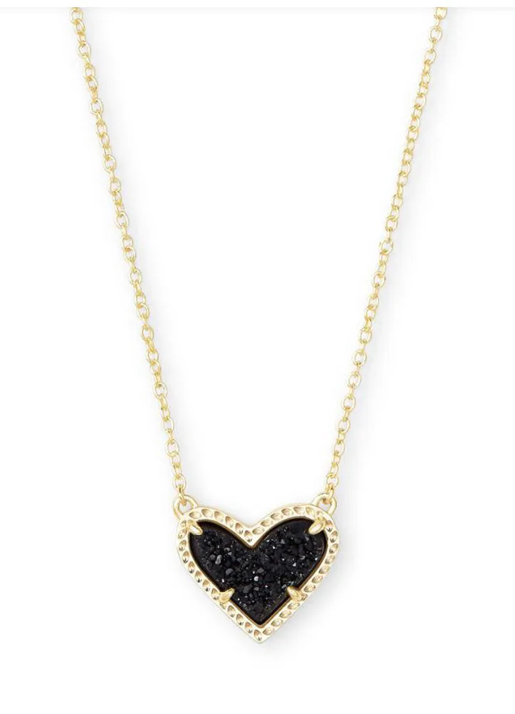 Ari Heart Short Pendant Necklace Gold Black Drusy by Kendra Scott