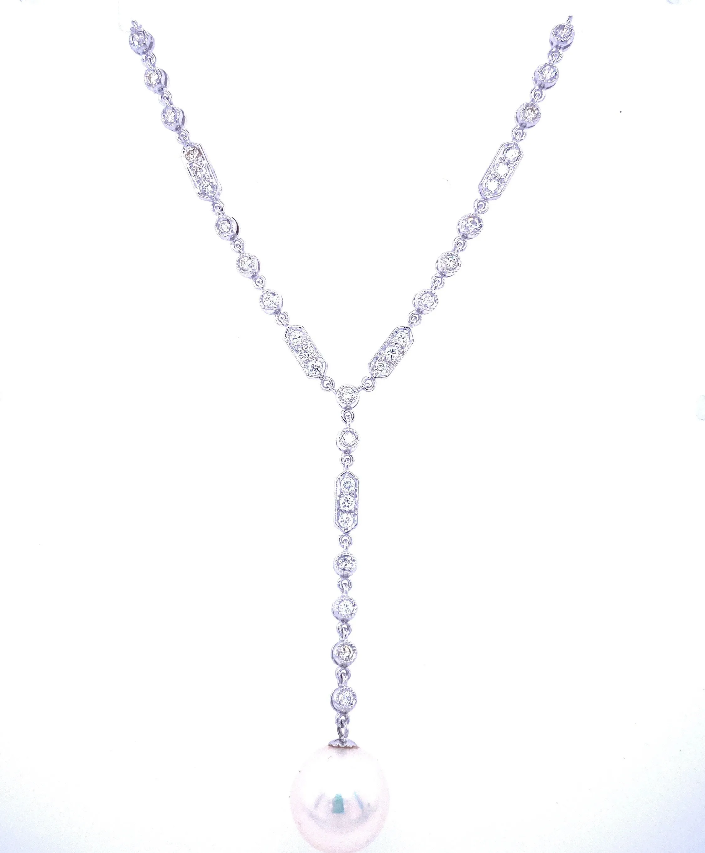 Art Deco Diamond Pearl Necklace Pendant