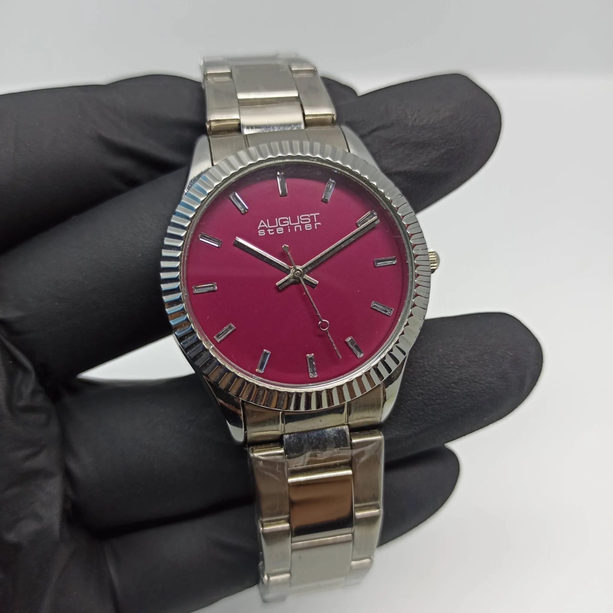 August Steiner - Original - Silver/Burgundy - Quartz - 36mm - Women's Watch
