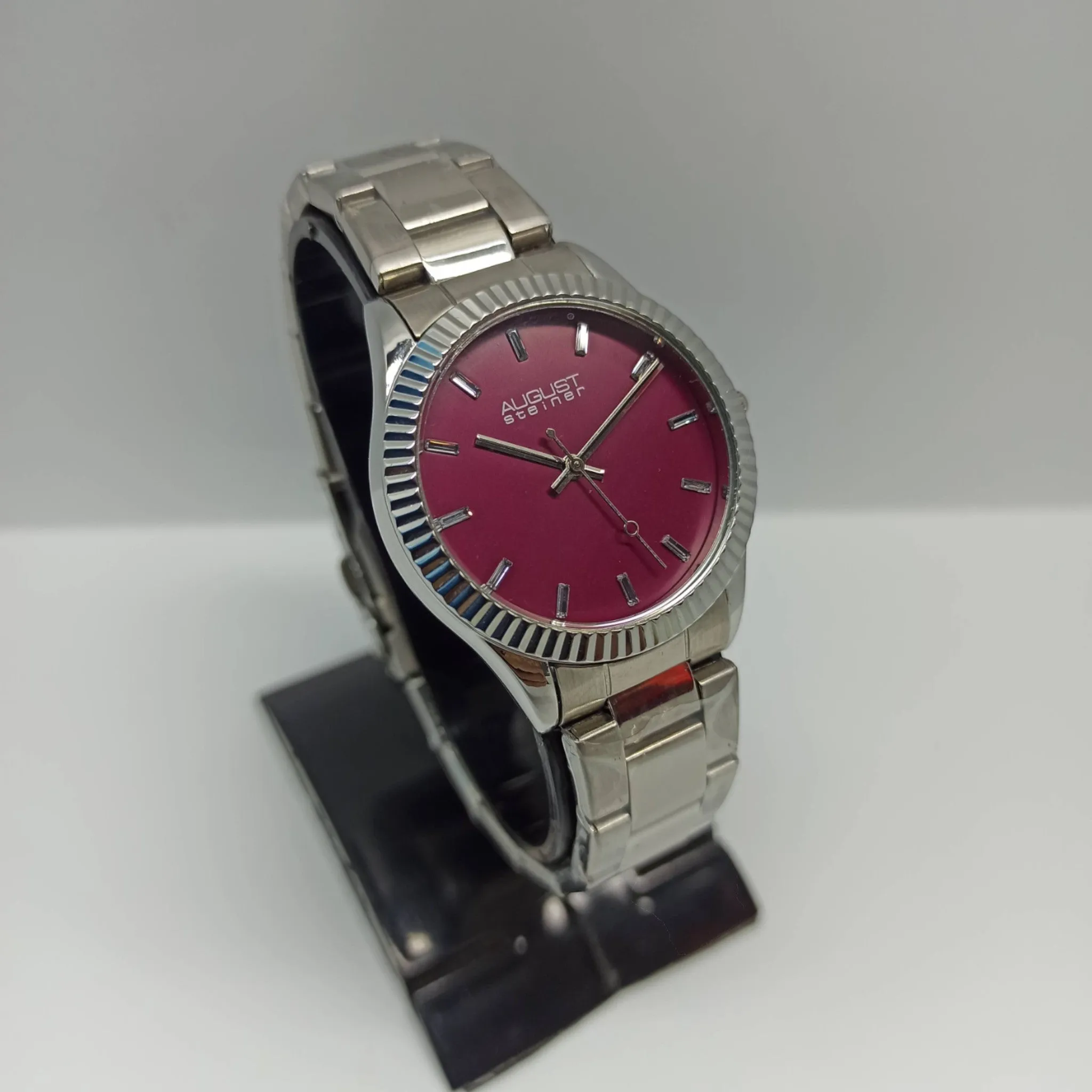 August Steiner - Original - Silver/Burgundy - Quartz - 36mm - Women's Watch