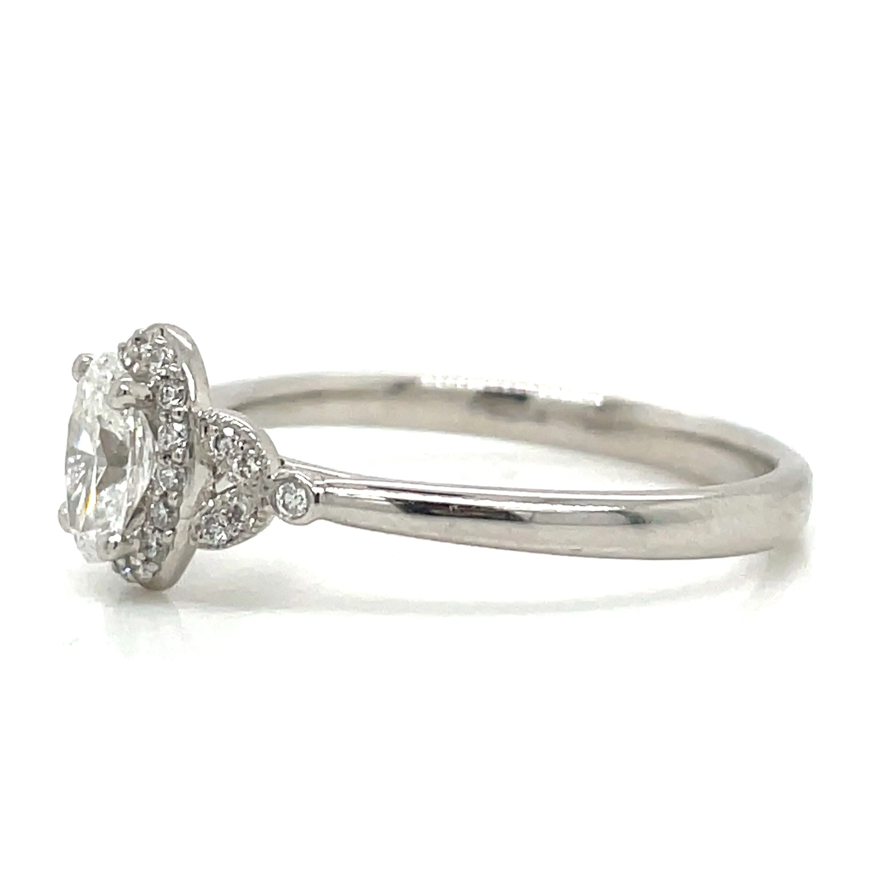 Avril - Platinum Natural 0.52ct Oval Halo Diamond Engagement Ring With Vintage Side Detail