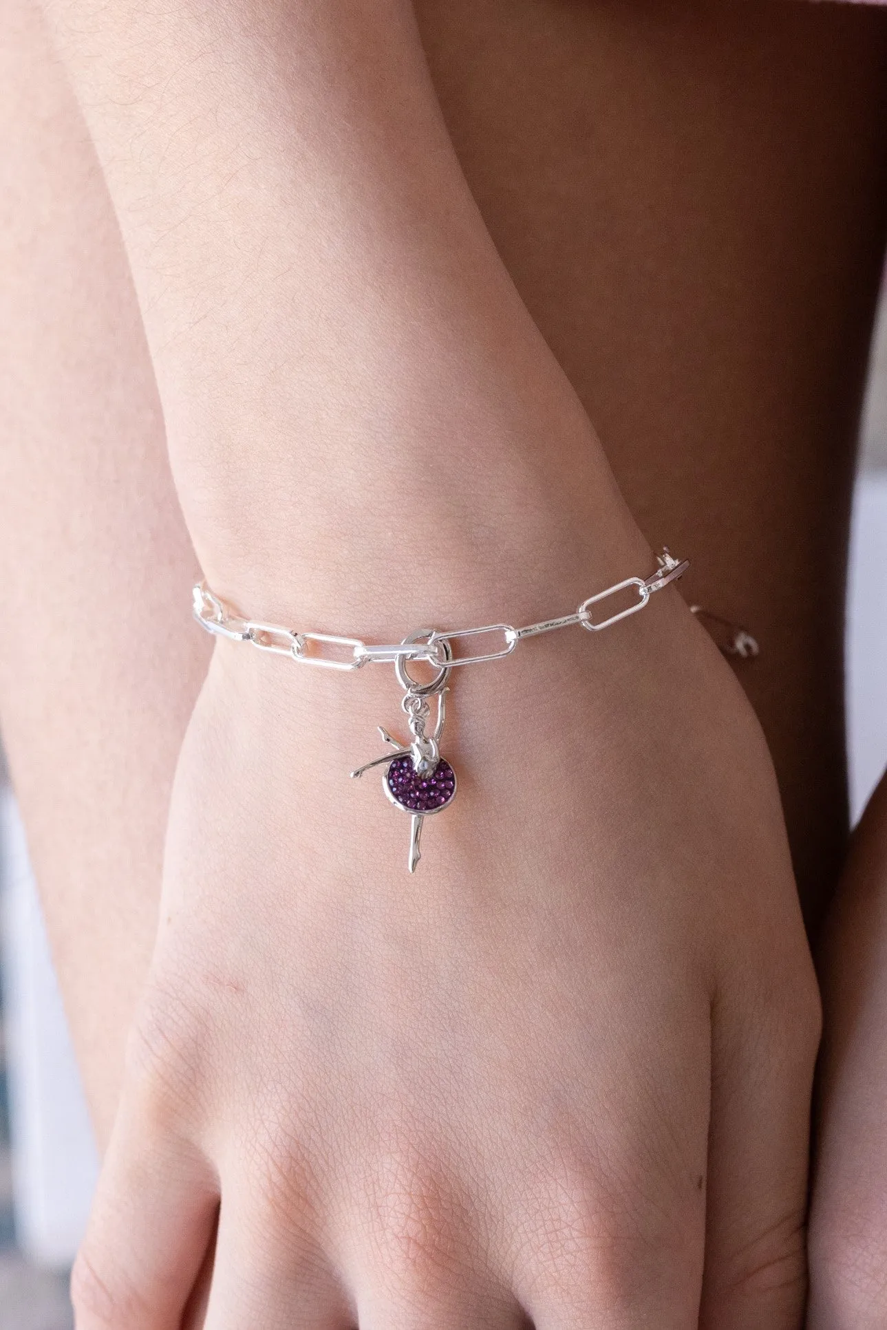 Ballerina in Arabesque Pose Crystal Sterling Silver Charm