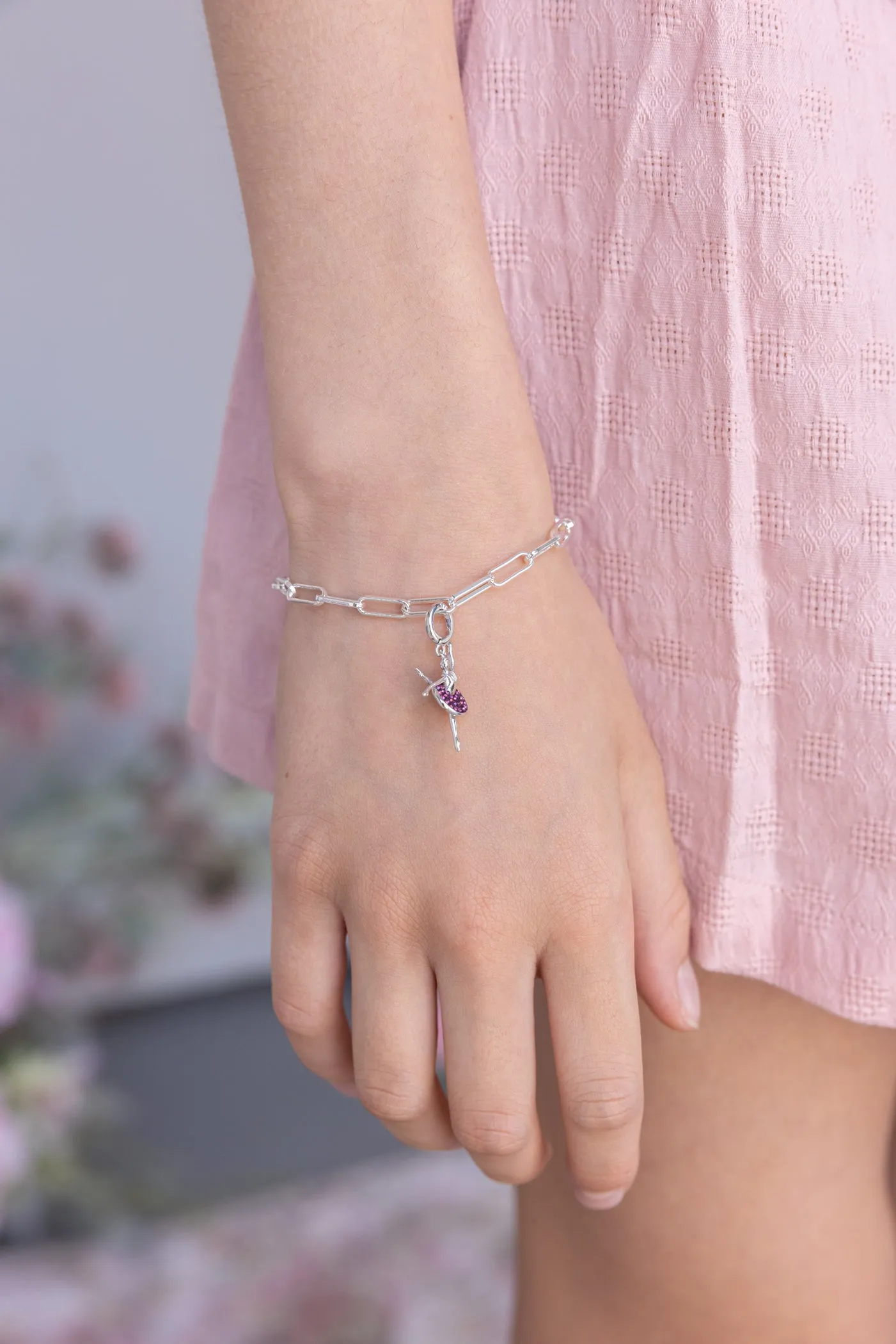 Ballerina in Arabesque Pose Crystal Sterling Silver Charm