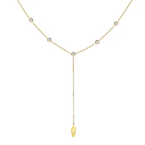 Bezel - Set Stone Feather Y Necklace - 14 karat gold necklace, zirconia stones